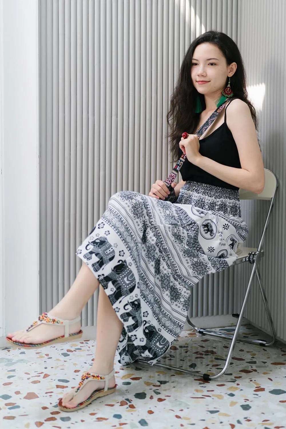 Your Cozy Womens Summer Boho Elastic Waist Pleated A-Line Flowy Swing Tiered Long Beach Maxi Skirt