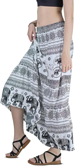 Your Cozy Womens Summer Boho Elastic Waist Pleated A-Line Flowy Swing Tiered Long Beach Maxi Skirt