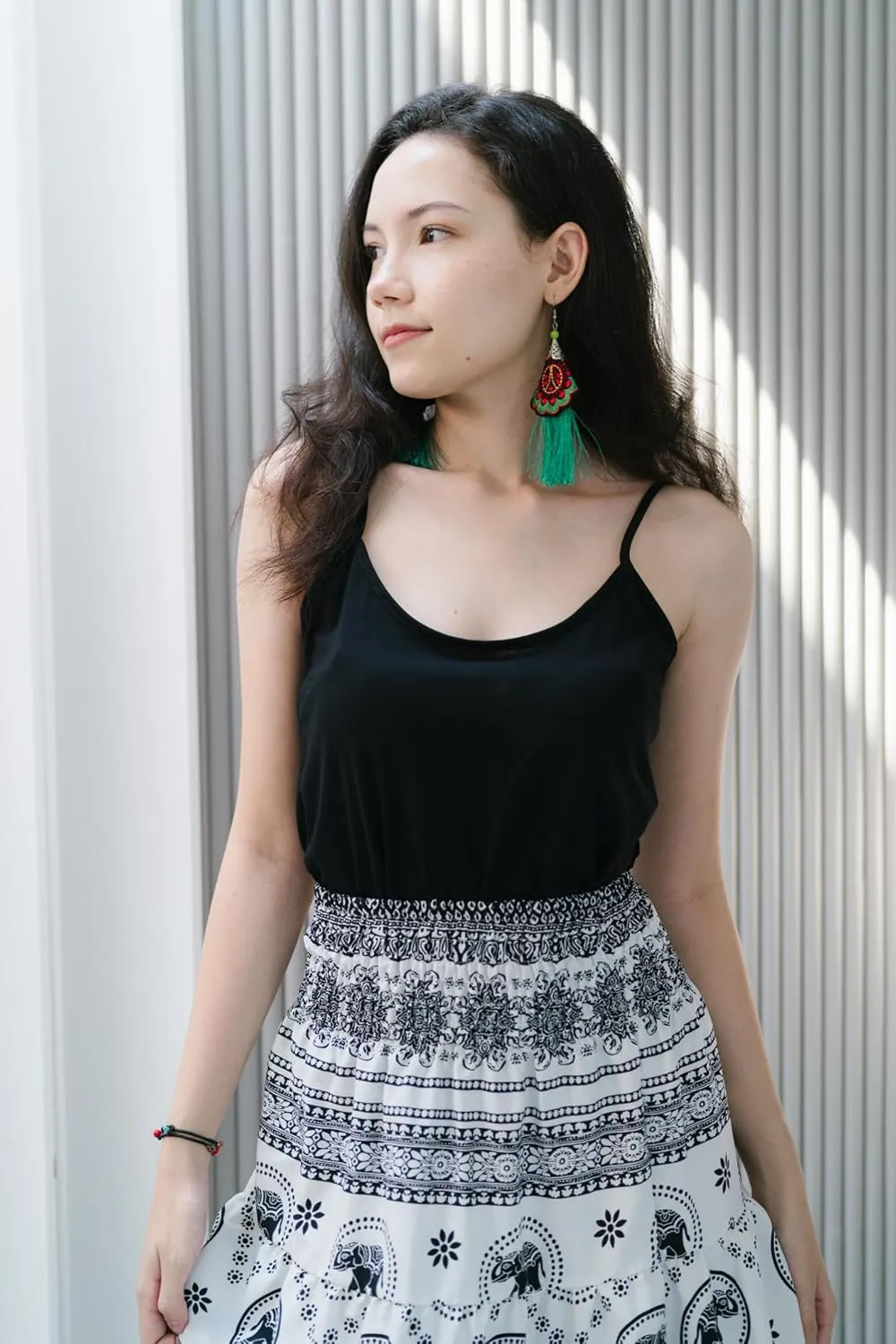Your Cozy Womens Summer Boho Elastic Waist Pleated A-Line Flowy Swing Tiered Long Beach Maxi Skirt